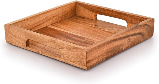 Wooden Serving Tray with Handle, Multipurpose Coffee, Tea, Breakfast, Food Platter, Modern Design Tray, Square Shape Trays for Home, Kitchen, Restaurent, Cafe