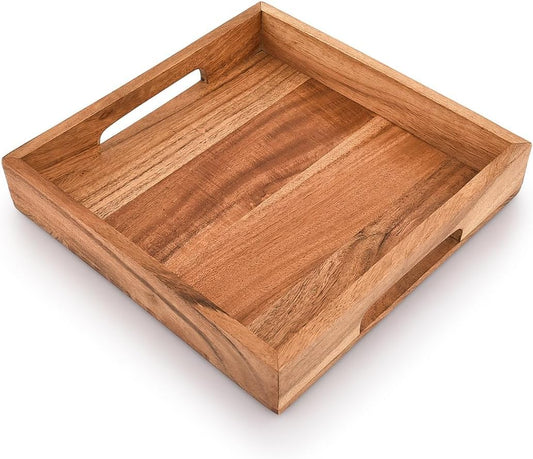 Wooden Serving Tray with Handle, Multipurpose Coffee, Tea, Breakfast, Food Platter, Modern Design Tray, Square Shape Trays for Home, Kitchen, Restaurent, Cafe
