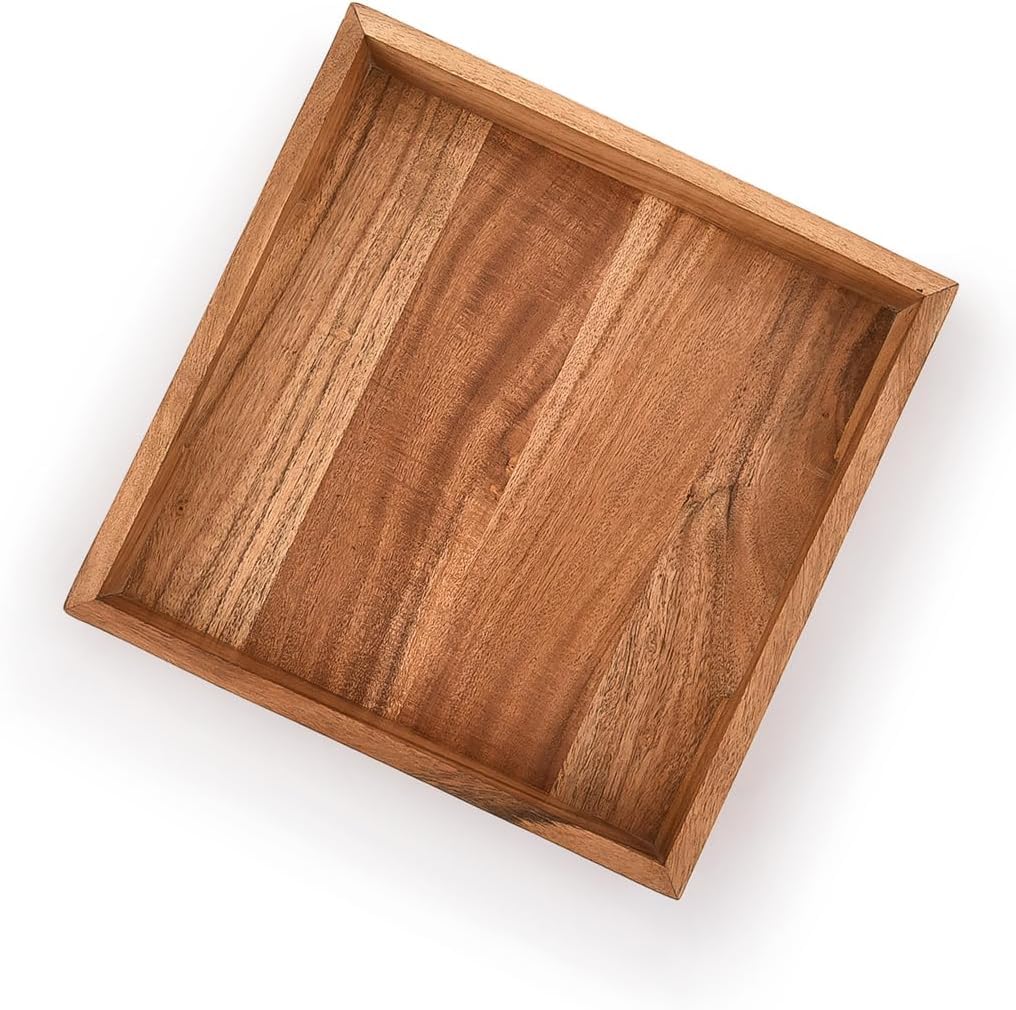 Wooden Serving Tray with Handle, Multipurpose Coffee, Tea, Breakfast, Food Platter, Modern Design Tray, Square Shape Trays for Home, Kitchen, Restaurent, Cafe