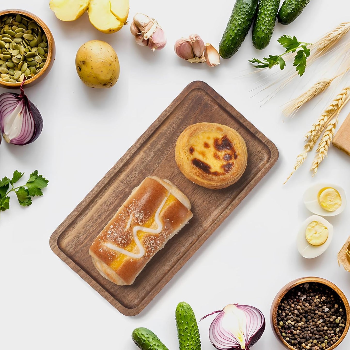 Wooden Serving Platter/Tray for Restaurant, Handmade Multipurpose Coffee, Tea, Snacks, Breakfast, Food Platter, Modern Fatti Design Tray, Rectangular Platter for Home & Kitchen, 10X5 Inch, 1 Pcs