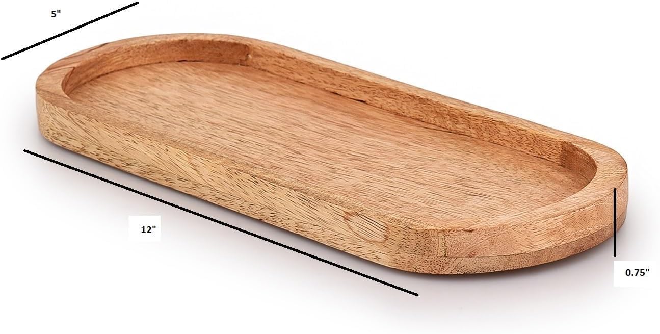 Wooden Serving Platter, Handmade Multipurpose Trays Coffee, Tea, Snacks, Breakfast, Food, Modern Rect Design Tray, Oval Shape Plate for Home & Kitchen, 12X5 Inch, 3 Pcs