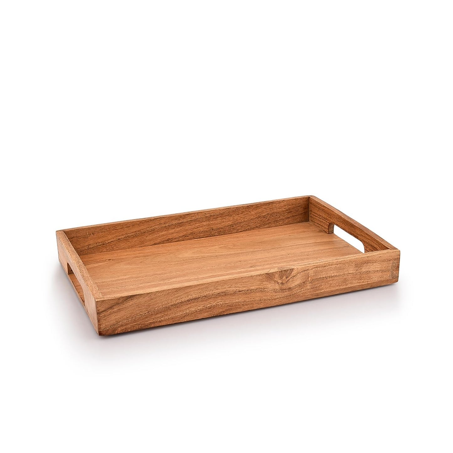 Wooden Serving Tray with Handle, Multipurpose Extra Large Wooden Tray for Breakfast, Dinner, Coffee Table, Mango Wood Decorative Rectangular Tray for Home & Kitchen, 15x10 Inch, 1 pc