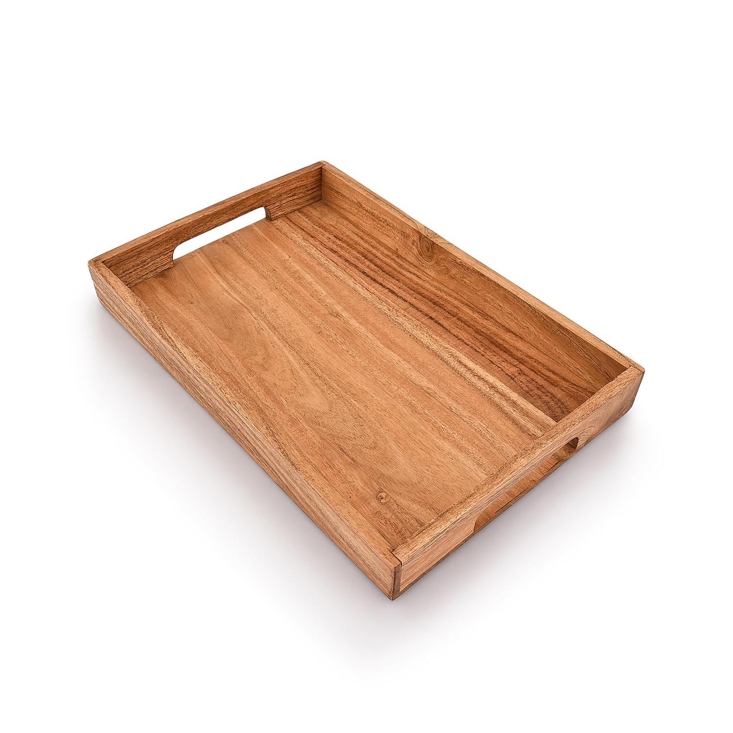 Wooden Serving Tray with Handle, Multipurpose Extra Large Wooden Tray for Breakfast, Dinner, Coffee Table, Mango Wood Decorative Rectangular Tray for Home & Kitchen, 15x10 Inch, 1 pc