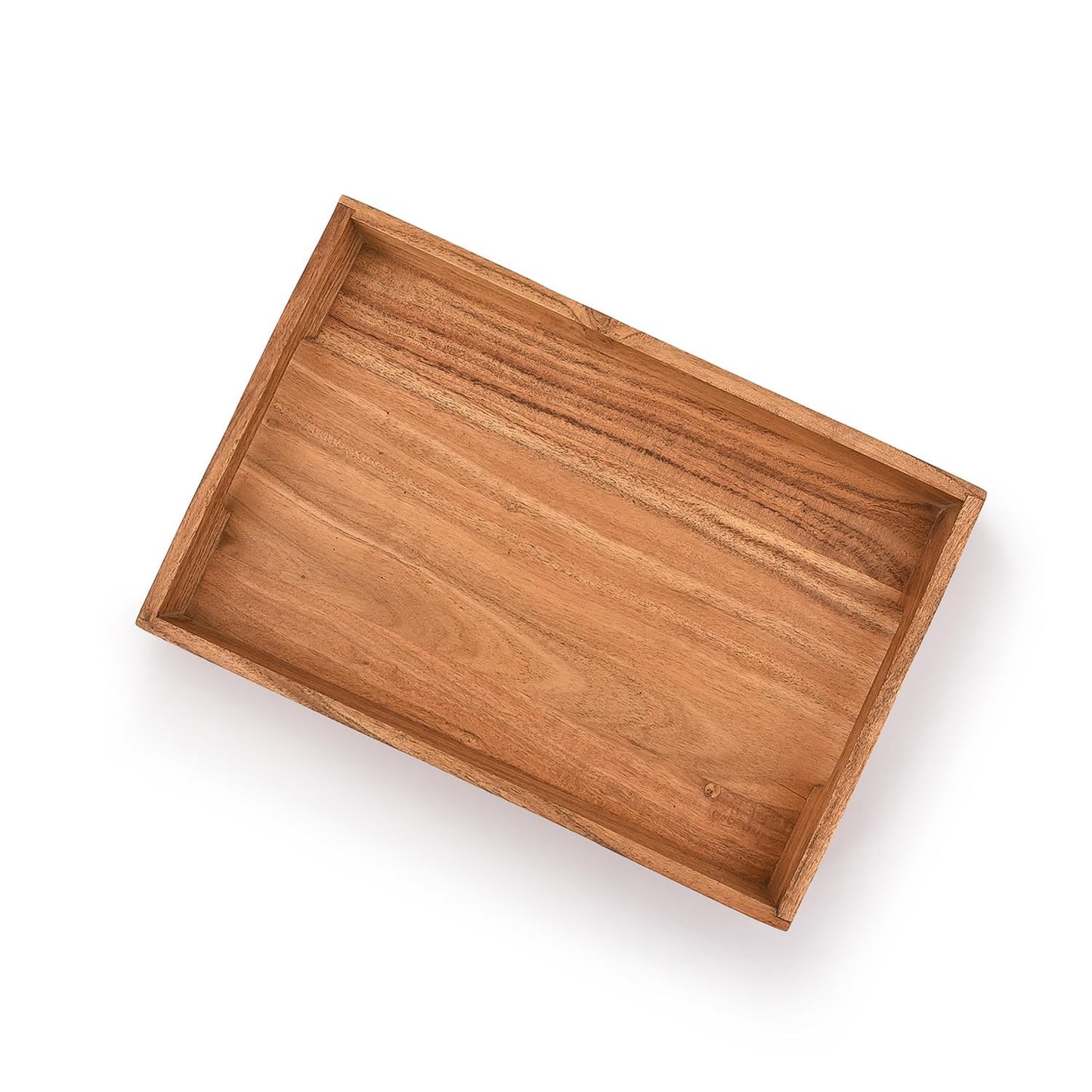 Wooden Serving Tray with Handle, Multipurpose Extra Large Wooden Tray for Breakfast, Dinner, Coffee Table, Mango Wood Decorative Rectangular Tray for Home & Kitchen, 15x10 Inch, 1 pc