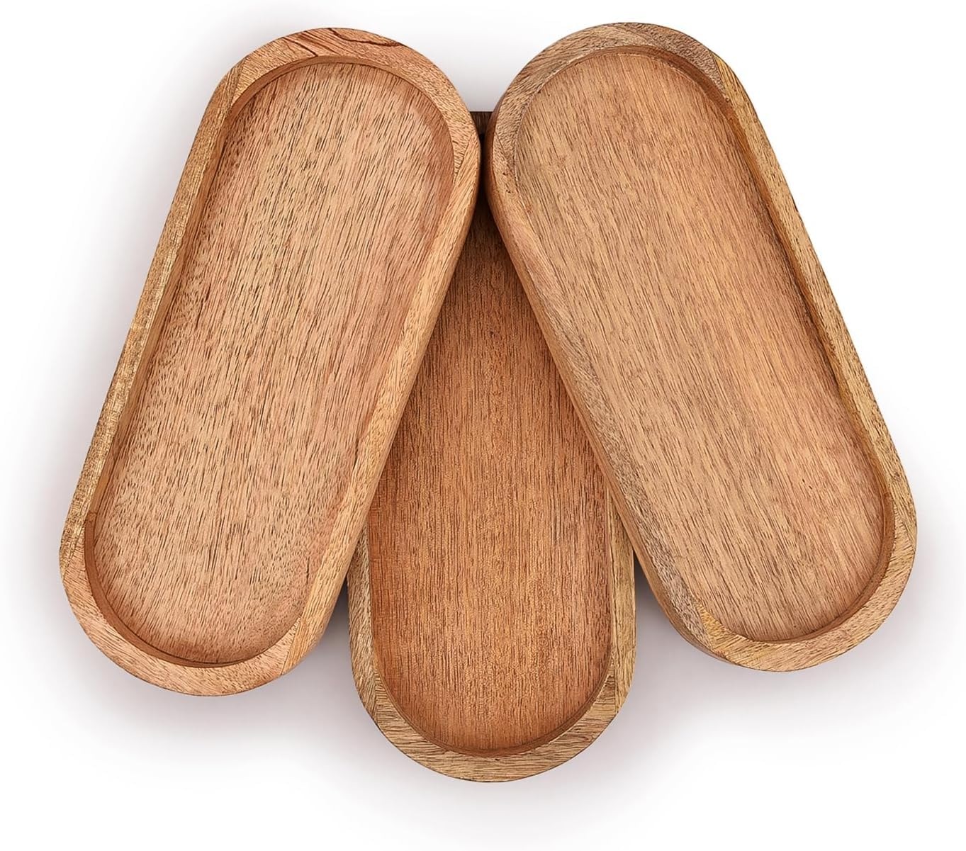 Wooden Serving Platter, Handmade Multipurpose Trays Coffee, Tea, Snacks, Breakfast, Food, Modern Rect Design Tray, Oval Shape Plate for Home & Kitchen, 12X5 Inch, 3 Pcs