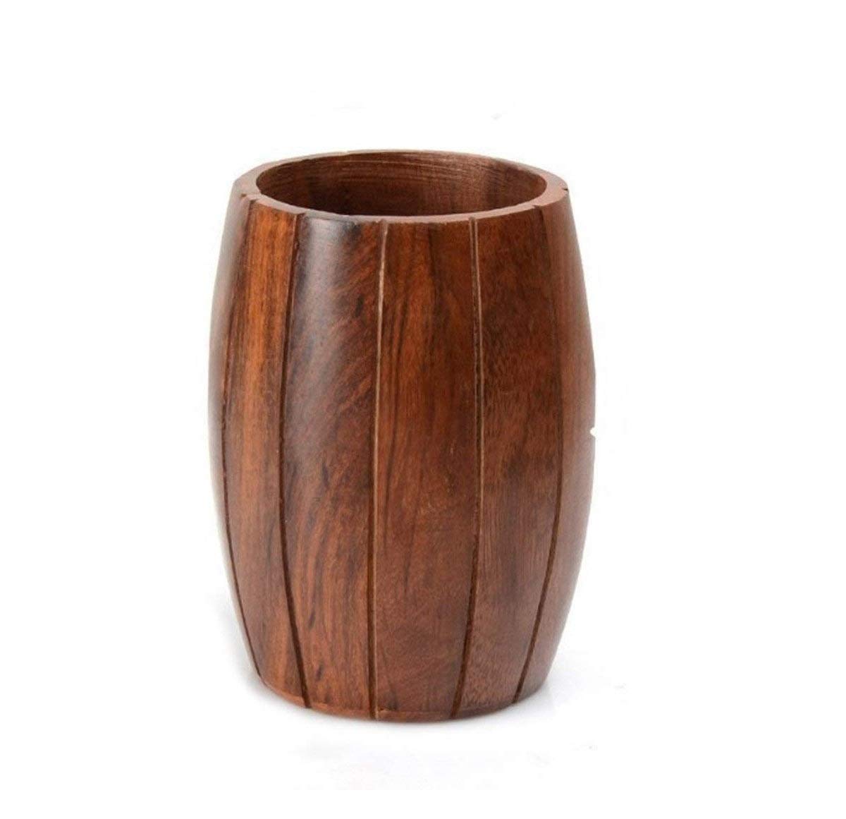 Wooden Handmade Round Shape Barrel Cutlery Holder for Kitchen Dining Table Home & Kitchen Utensils Organizer, Round Shape Storage Rack for Spoon, Fork, Knife, 15.2 cm H x 10.2 cm L (Barrel) 1 Pc