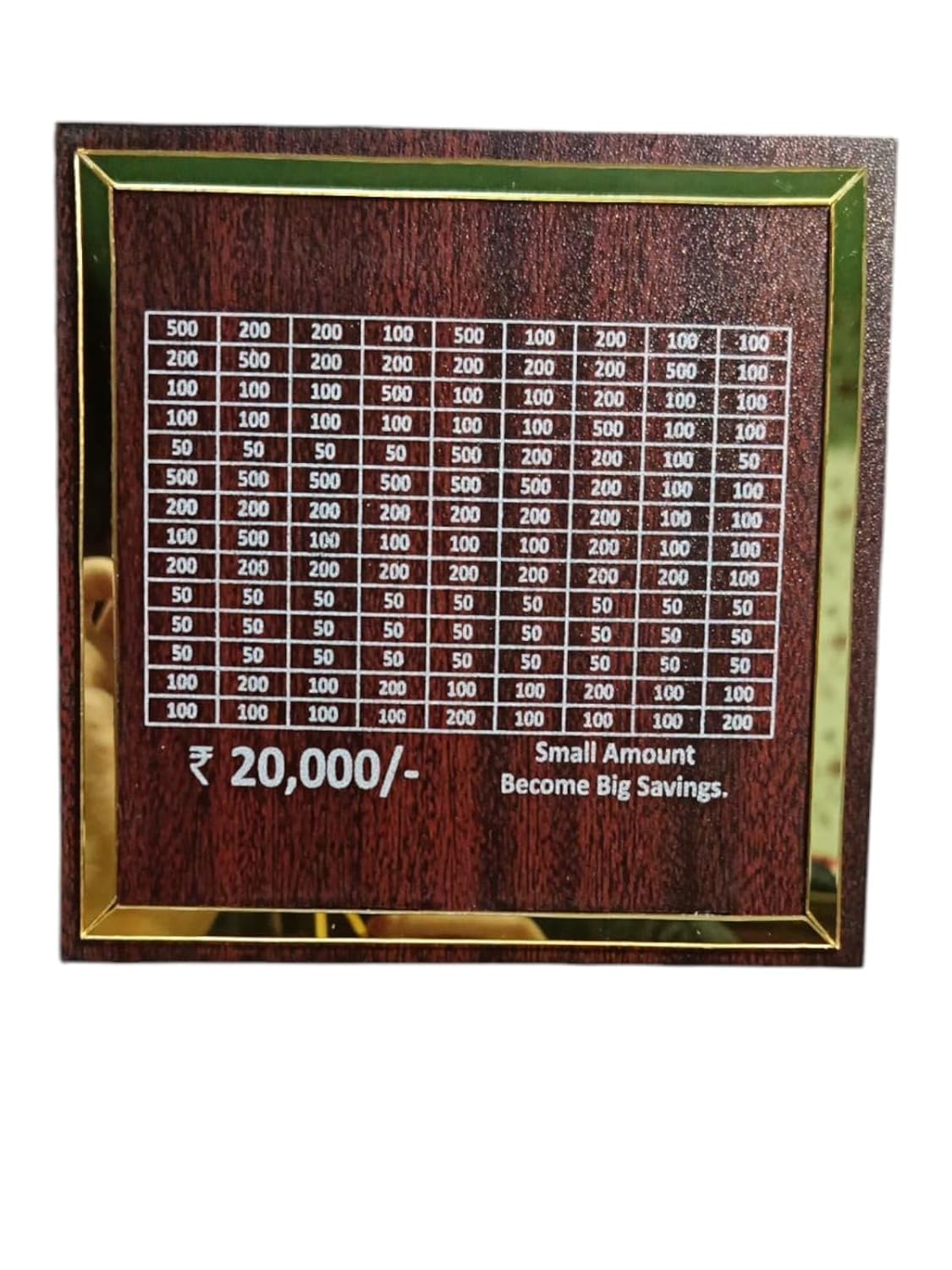 Wooden Money Bank with Savings Chart, Small Money Collection Box, 20000 Rupees Goal Tracker, Self Assembly Required, MDF Wood Saving Piggy Money Save Box, Coin Box, 6X6 Inch, 1 Pc