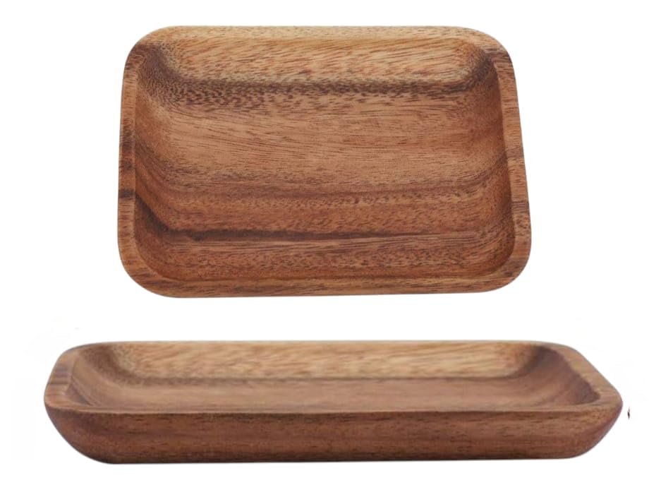 Wooden Rectangular Serving Platter, Sheesham Wood Rectangle Small & Cute Multipurpose Tray for Home and Kitchen Use, Nesting Tray for Breakfast, Snacks, Coffee Table, 1 Pc, 6.5 Inch