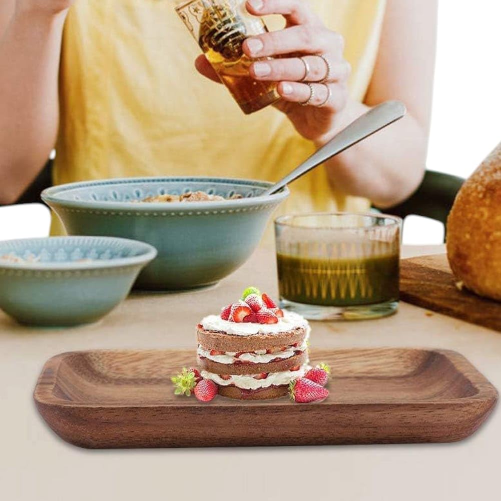 Wooden Rectangular Serving Platter, Sheesham Wood Rectangle Small & Cute Multipurpose Tray for Home and Kitchen Use, Nesting Tray for Breakfast, Snacks, Coffee Table, 1 Pc, 6.5 Inch