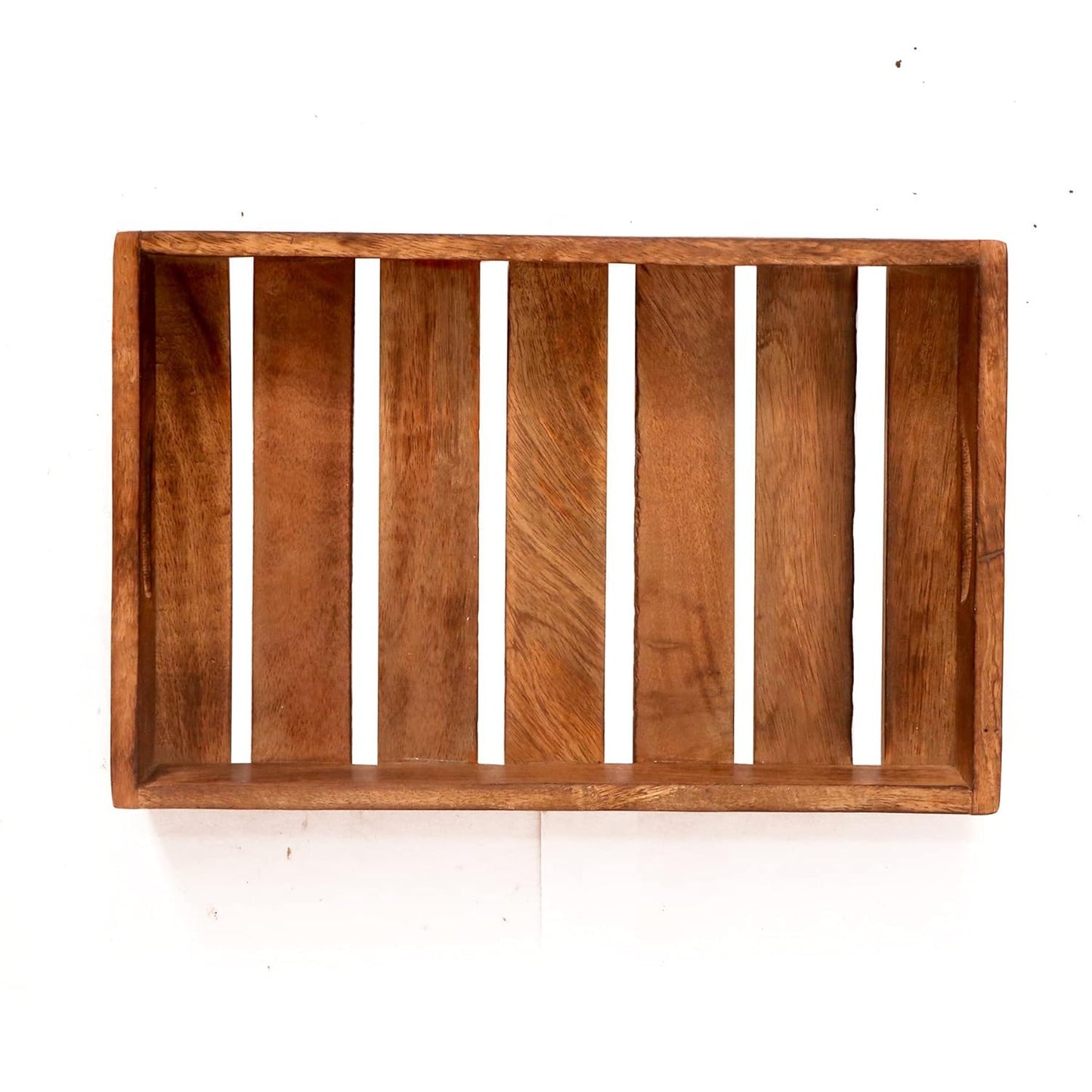 Wooden Serving Tray with Handle, Handmade Multipurpose Coffee, Tea, Breakfast, Food Platter, Modern Fatti Design Tray, Rectangular Platter for Home & Kitchen, 12X6 Inch, 1 Pcs