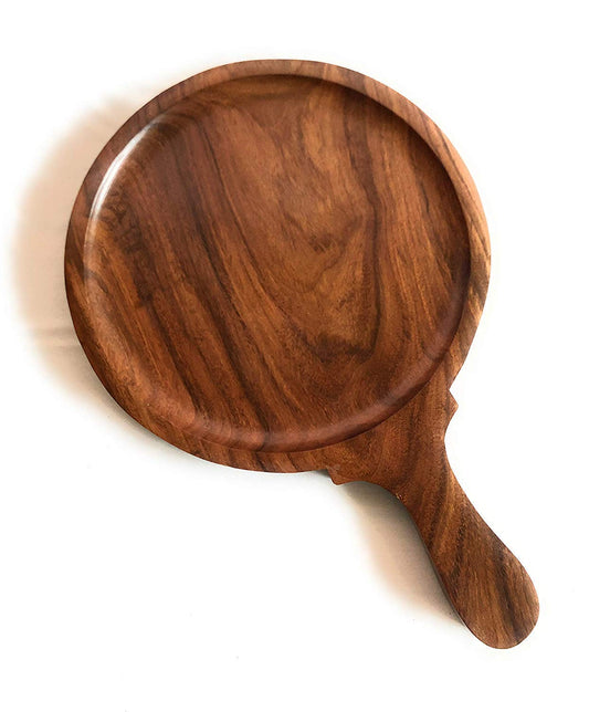 Wooden Pizza Plate/Pan with Handle, Pizza, Snacks Bat Shape Serving Platter/Tray for Kitchen & Restaurant 10x14 Inch, Brown, Pack of 1
