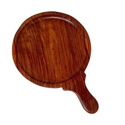 Wooden Pizza Plate/Pan with Handle, Pizza, Snacks Bat Shape Serving Platter/Tray for Kitchen & Restaurant 10x14 Inch, Brown, Pack of 1