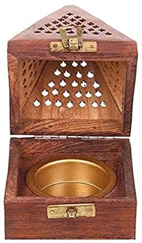 Wooden Sambrani DhoopBatti Stand Incense Holder with Ash Catcher Handcrafted Traditional Design for Aromatic
