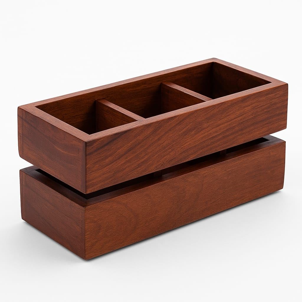 Wooden Cutlery Stand Multipurpose Spoon Forks, Knives & Napkin Holder, Dining Table Organizer With 3 comaprtment For Home Office Cafe & Restaurant, Size- 8x4x3.5 Inch, Brown 1 Pc