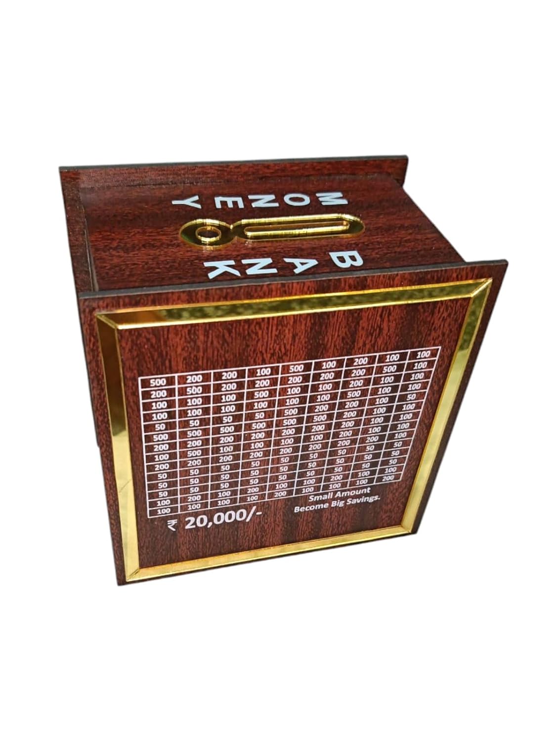 Wooden Money Bank with Savings Chart, Small Money Collection Box, 20000 Rupees Goal Tracker, Self Assembly Required, MDF Wood Saving Piggy Money Save Box, Coin Box, 6X6 Inch, 1 Pc