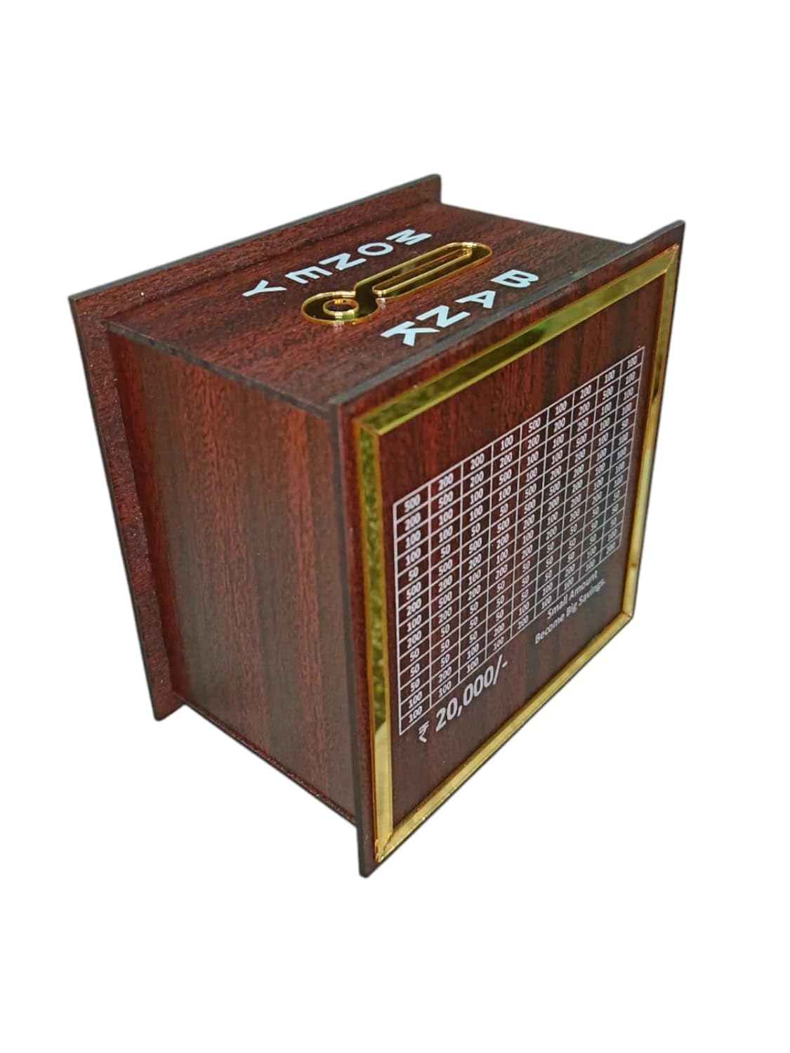 Wooden Money Bank with Savings Chart, Small Money Collection Box, 20000 Rupees Goal Tracker, Self Assembly Required, MDF Wood Saving Piggy Money Save Box, Coin Box, 6X6 Inch, 1 Pc