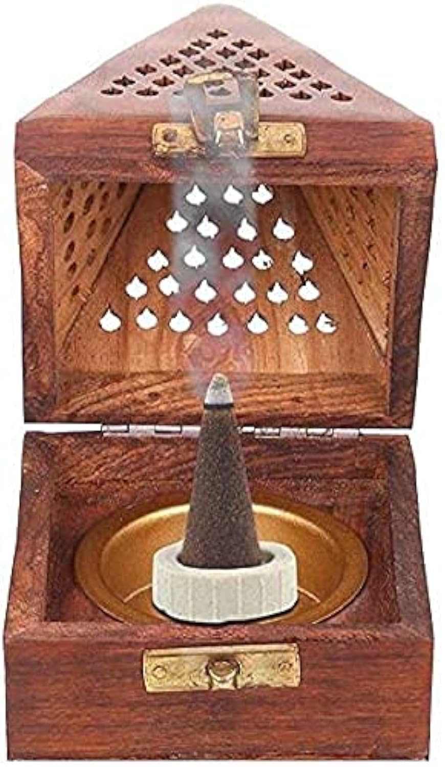 Wooden Sambrani DhoopBatti Stand Incense Holder with Ash Catcher Handcrafted Traditional Design for Aromatic
