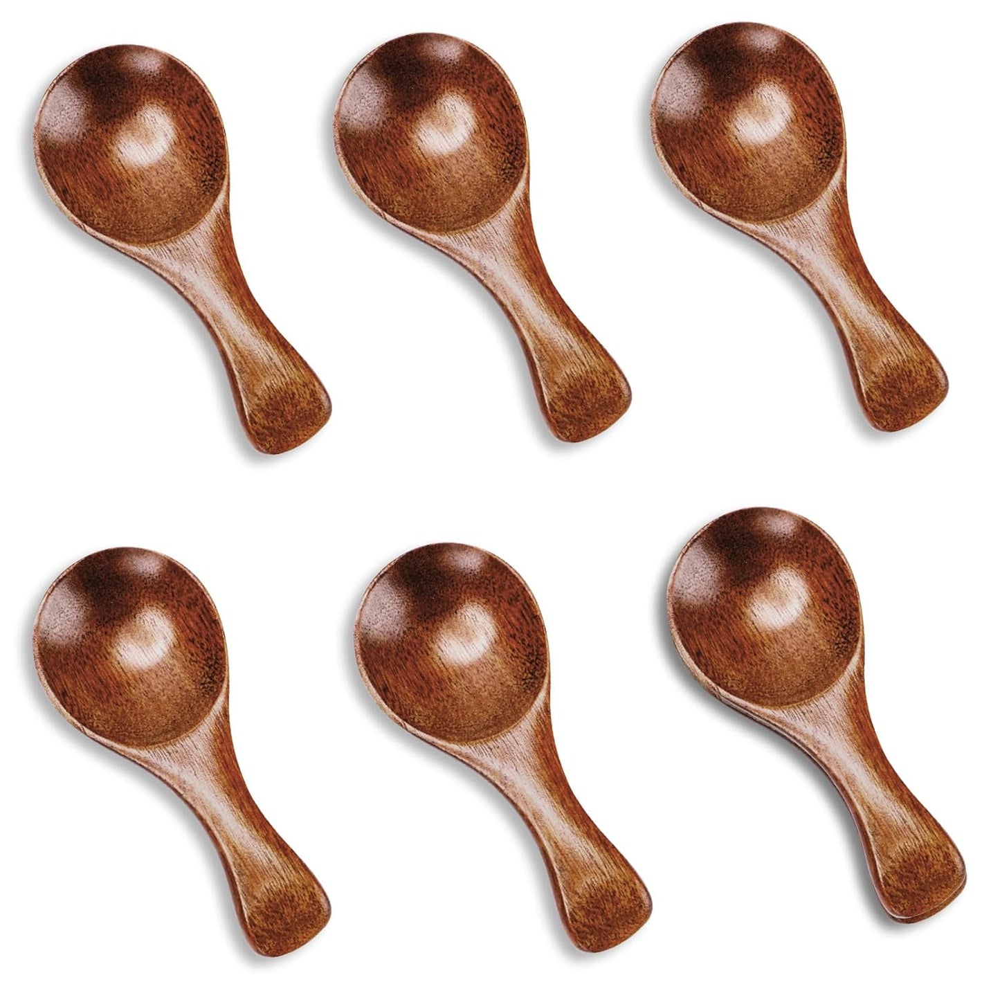 6PCS Small Wooden Spoons, 3.2 Inch Small Serving Spoons, Brown Mini Wood Teaspoons for Ice Cream Honey Spice Condiments Jars Tea Bath Salt Coffee Sugar Jam Mustard Eating Seasoning Oil