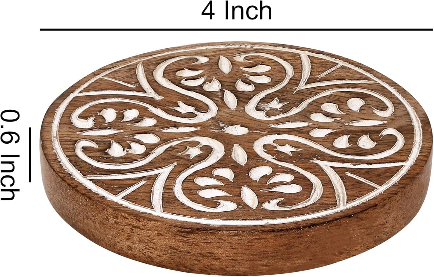 Wooden Coasters for Drinks, Natural Round Plate Coaster Set of 4, Handmade Coasters for Dining & Coffee Table Decor, Home & Kitchen for Drinking Glasses, Tabletop, 4 Inch, Brown