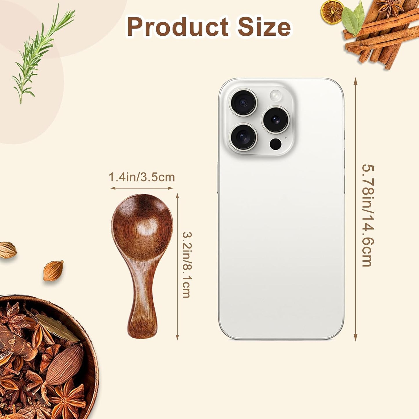 6PCS Small Wooden Spoons, 3.2 Inch Small Serving Spoons, Brown Mini Wood Teaspoons for Ice Cream Honey Spice Condiments Jars Tea Bath Salt Coffee Sugar Jam Mustard Eating Seasoning Oil