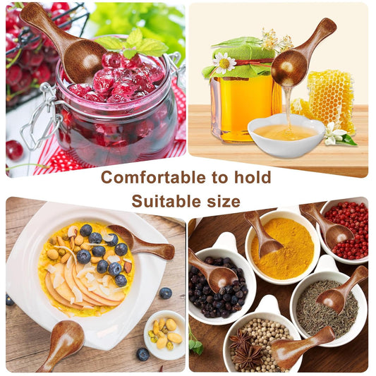 6PCS Small Wooden Spoons, 3.2 Inch Small Serving Spoons, Brown Mini Wood Teaspoons for Ice Cream Honey Spice Condiments Jars Tea Bath Salt Coffee Sugar Jam Mustard Eating Seasoning Oil